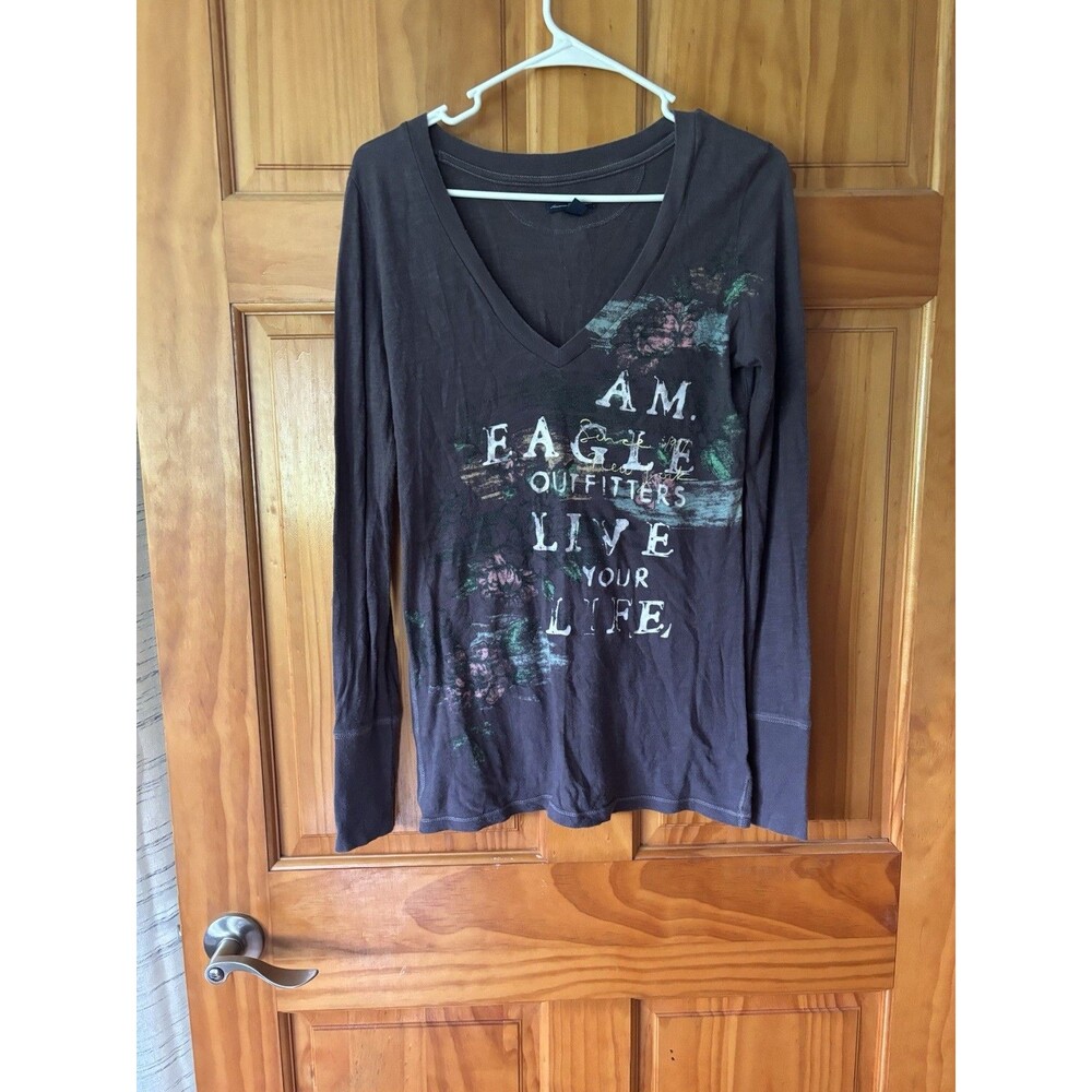 American Eagle Women’s Size Medium Long Sleeve V-Neck T-Shirt Y2K Style